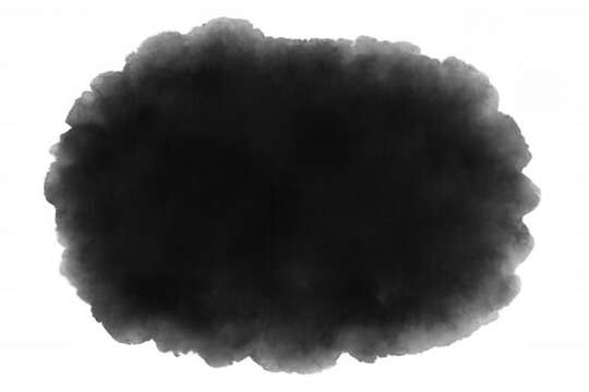 Black ink watercolor stain creating abstract grunge brush stroke effect, transparent background for design element overlay