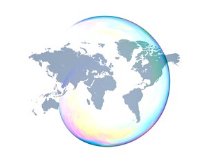 Fototapeta premium World map inside a colorful soap bubble