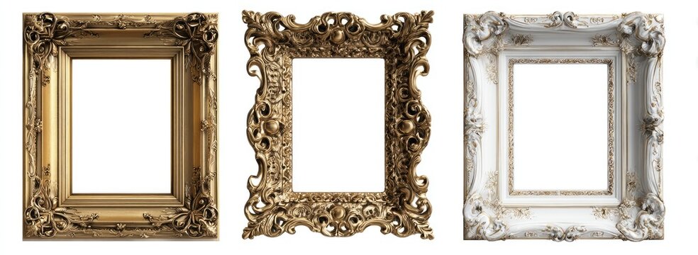 Ornate picture frames in gold and white