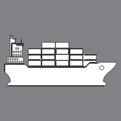 Container Ship Outline Vector Icon
Simple Cargo Freight Vessel Symbol
Monochrome Global Shipping Line Art