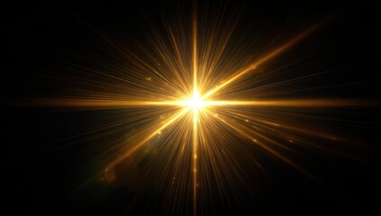Obraz premium Golden light burst on black background