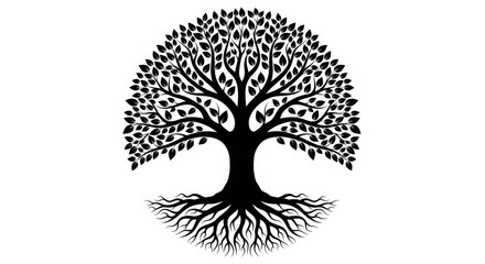 Black silhouette of a tree of life isolated on white background