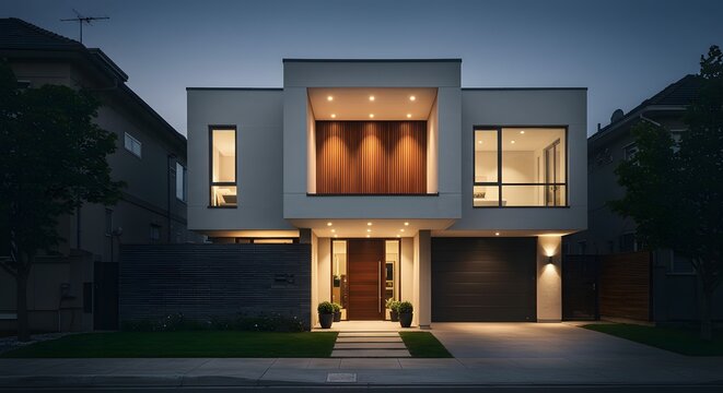 Modern Home Exterior at Dusk