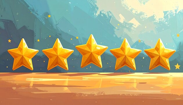 Golden five stars rating on colorful background