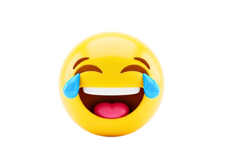 Laughing crying emoji face with tears of joy isolated on transparent background