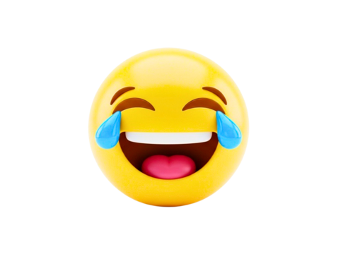 Laughing crying emoji face with tears of joy isolated on transparent background