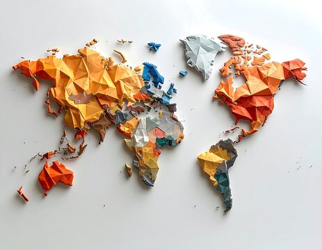 World map, polygonal, colorful, paper