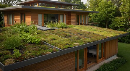 Modern House with Green Roof, Sustainable Architecture
