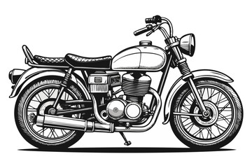 Fototapeta premium Vintage Classic Motorcycle Illustration — Detailed Retro Bike Drawing in Ink Style.