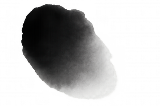 Abstract watercolor gradient creating a smooth black to white texture on transparent background