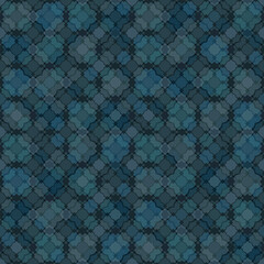 Seamless blue, black, gray geometric pattern.