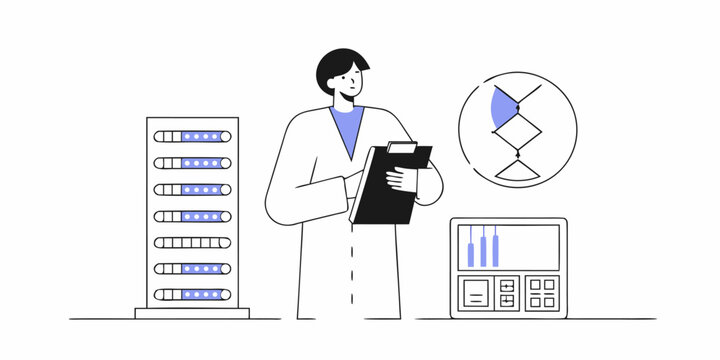 Scientist at Work Analyzing Data Lab Research Professional Experiment Equipment Science and Technology Innovation Discovery Progress Healthcare Concept