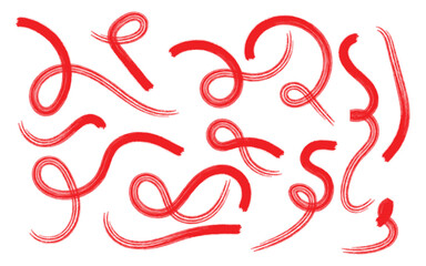 Abstract red brush strokes and swirls on white background
