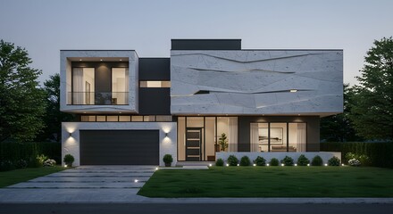 Modern Luxury Home Exterior at Dusk