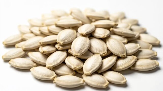Close Up View of Healthy Pumpkin Seeds on White Background.