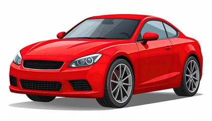 Vibrant Red Sports Coupe Pixel Art Isolated Illustration with Detailed Grille Headlights and Sleek Design on Clean White Background for Automotive Enthusiasts