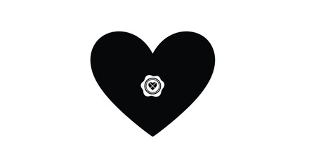 Black heart with white wax seal emblem vector 1