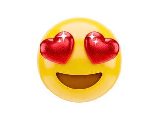 Yellow emoji with heart eyes and hearts floating around isolated on transparent background