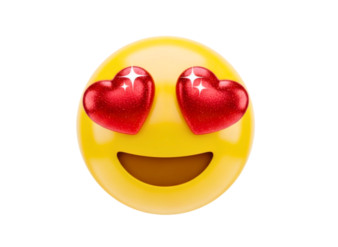 Yellow emoji with heart eyes and hearts floating around isolated on transparent background