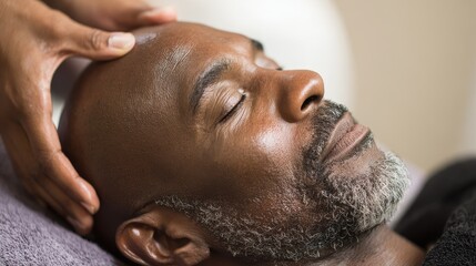 Black man getting a scalp massage at the clinic