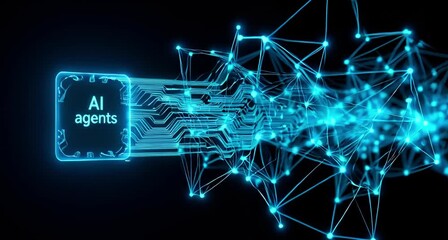 Abstract visualization of artificial intelligence agents connecting and processing data through a neural network structure animated 4k video - Powered by Adobe