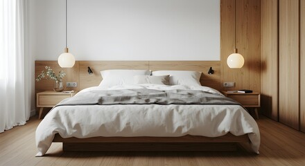 Modern Minimalist Bedroom Interior with Wooden Accents