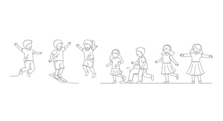 Naklejka premium Line drawing of a diverse group of people in various poses and activities