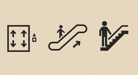 Elevator and Escalator Icons Black Pictograms on Beige Background