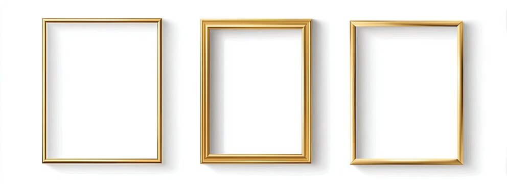 Gold picture frames against white background