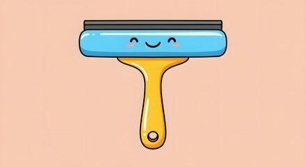 Cute Cartoon Wiper Icon Smiling Window Cleaner Illustration for Cleaning & Housework Themes