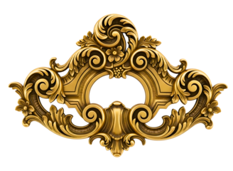 Ornate golden rococo style decorative element isolated on transparent background