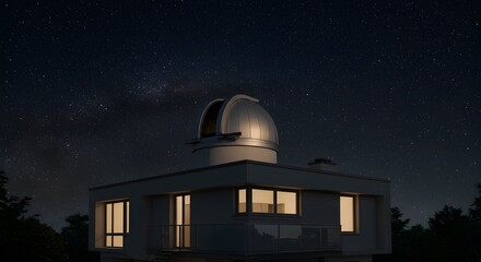 Obraz premium Modern Observatory Building Under a Starry Night Sky