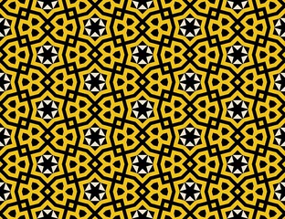 Vintage floral seamless pattern illustration with golden geometric abstract ornament for wallpaper and textile design