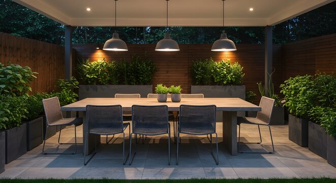 Modern Outdoor Dining Area with Garden