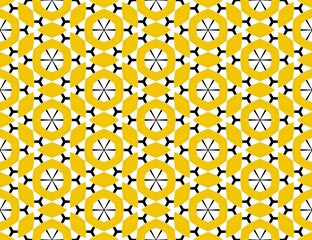 Abstract seamless pattern with yellow flowers and honeycomb hexagon texture design for fabric and wallpaper tile
