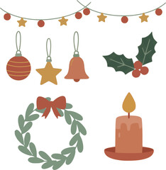 Muted Color Artistic Christmas Element Holiday Ornament Decoration Illustration
