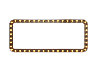 Rectangular marquee sign with illuminated bulbs isolated on transparent background