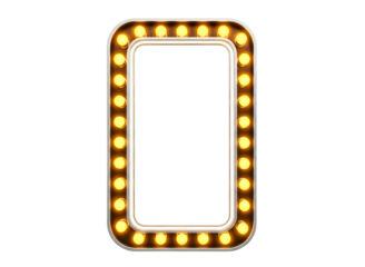 Rectangular marquee sign with illuminated bulbs isolated on transparent background