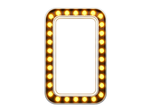 Rectangular marquee sign with illuminated bulbs isolated on transparent background