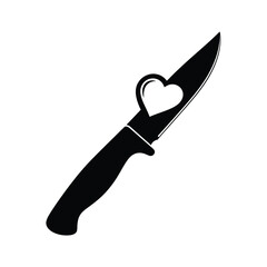 Black knife with white heart silhouette vector