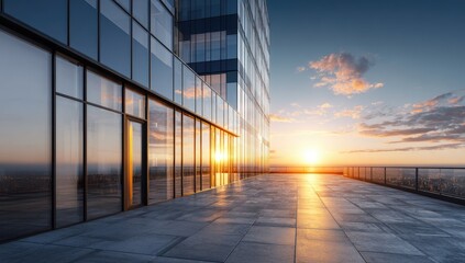 Fototapeta premium Modern skyscraper rooftop terrace at sunset