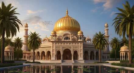 Naklejka premium Grand architectural design golden dome building landscape