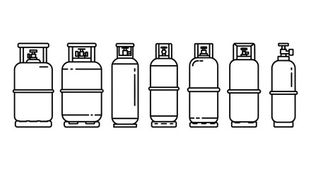 Collection of outline illustrations of various gas cylinders and tanks