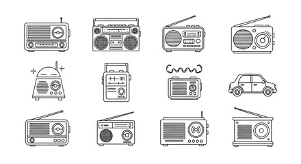 Collection of vintage and modern radios and audio devices
