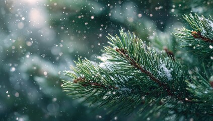 Pine branch covered in fresh snow