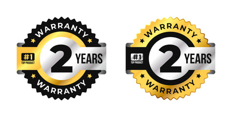 Premium 2 years warranty badge vector with black, gold and silver colors. Perfect for product guarantee, quality assurance, label, or certification design
