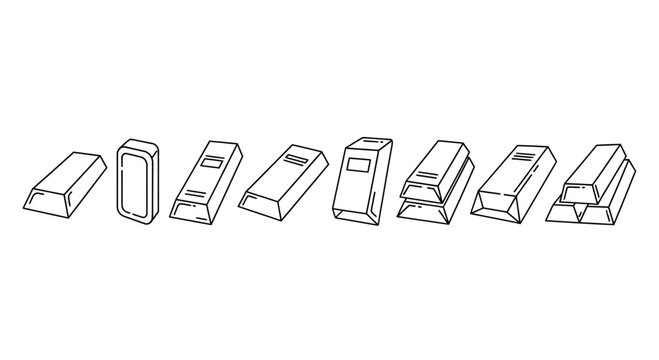 Hand drawn illustration of gold bars in a row