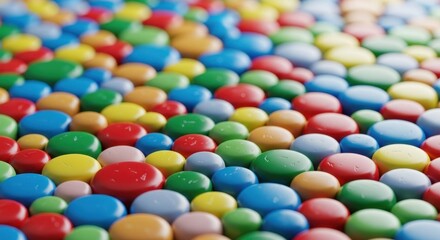 Obraz premium Colorful assortment of small round candies creating a vibrant textured surface background