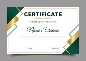 gold and green business Certificate of appreciation template frame triangle premium design
