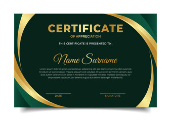 gold and green business Certificate of appreciation template frame wavy premium design